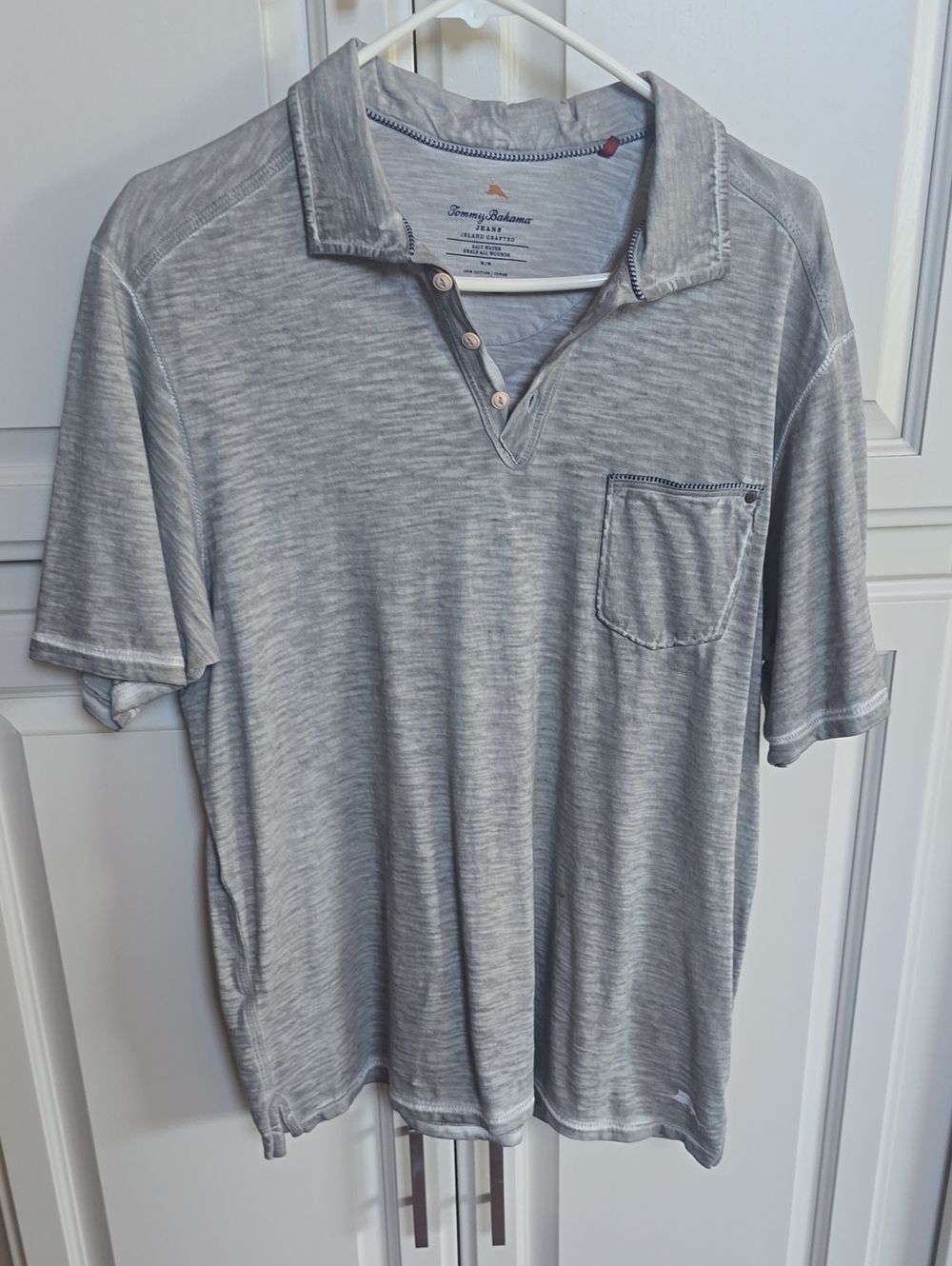Tommy Bahama Light Gray Short-Sleeve Polo with Chest Pocket